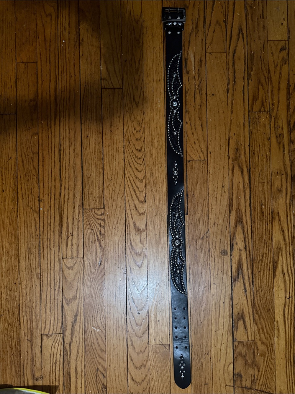MNML rockstar Black Leather Belt with Studded Swirl Design